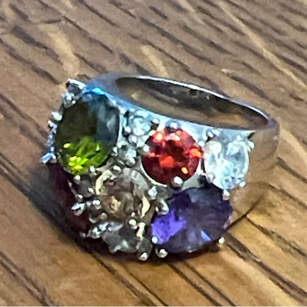Multi-Gemstone Silver Cocktail Ring - Multicolor - image 1